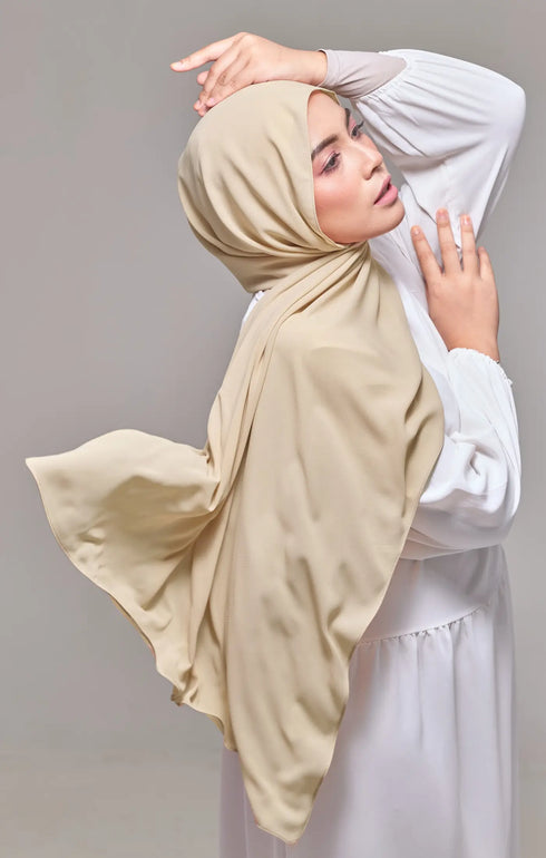 Shawl Plain Nescafe front drape view showing full length and premium Korean chiffon