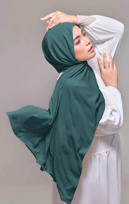 Shawl Plain Teal Green front drape view showing full length and premium Korean chiffon