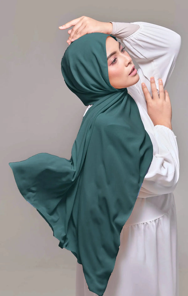 Shawl Plain Teal Green front drape view showing full length and premium Korean chiffon