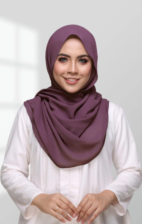 Semi Instant Shawl Dusty Magenta front drape view showing full length and premium Korean chiffon