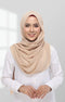 Woman wearing a Semi Instant Shawl Nude front drape view showing full length and premium Korean chiffon background