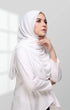 Semi Instant Shawl 1 Muka Pearl White side view highlighting clean plain design and flowy edge