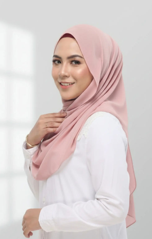 Semi Instant Shawl Rose Gold side view highlighting flowy edge and generous width