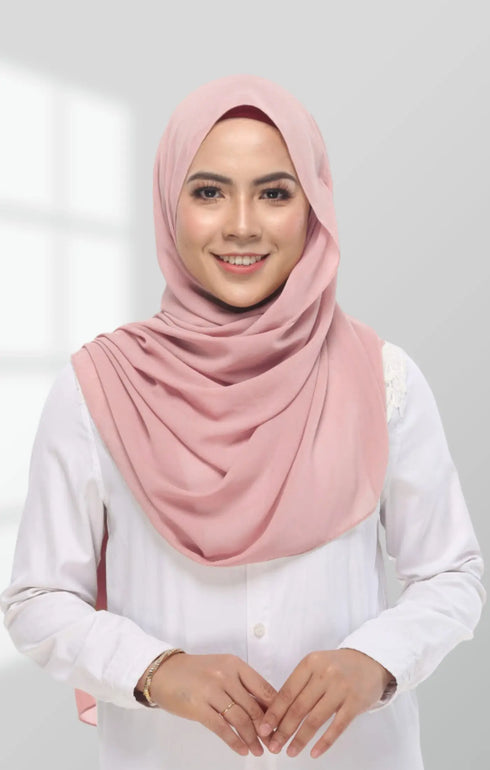 Semi Instant Shawl Rose Gold front drape view showing full length and premium Korean chiffon