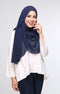 Woman wearing a Blue Black Semi Instant Shawl Plain front view highlighting flowy edge and length against a light gray background