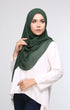 Woman wearing Emerald Green Semi Instant shawl front drape view showing full length and soft chiffon