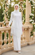 Kebaya Moden Pearl White side view on model highlighting long straight sleeves