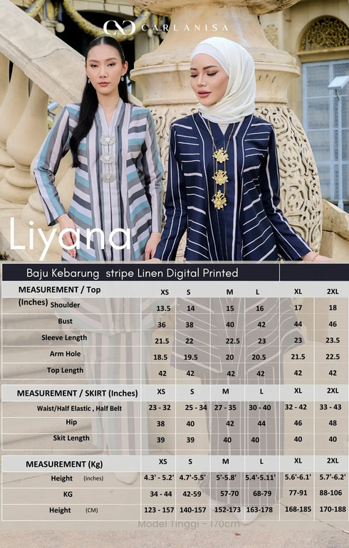 LIYANA 2.0 KEBARUNG LINEN | DUSTY GREEN STRIPE D3-4