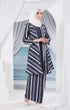 Side view Liyana 2.0 Kebarung Linen Blue Black Stripe highlighting long straight sleeve and silhouette