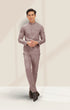 “Alternate angle of Naufal Baju Melayu Cekak Musang Smokey Purple highlighting overall design