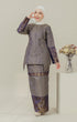 Stylish view C Luxe Kurung Kedah Navy Blue highlighting long straight sleeve and silhouette