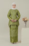 Front view C Luxe Kurung Kedah Olive showing brocade kurung design and fit