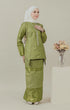 Front 2nd view C Luxe Kurung Kedah Olive showing brocade kurung design and fit