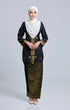 Front view Seroja Kebaya Black Gold showing kebaya moden songket design and fit