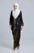 Model wearing Seroja Kebaya Black Gold displaying overall styling and drape