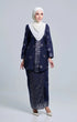 Model wearing Seroja Kebaya Blue Black Silver displaying overall styling and drape