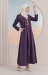 Jubah Kebarung Klasik Dark Purple side view on model highlighting flowing standard fit