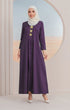Jubah Kebarung Klasik Dark Purple styling shot on model capturing cuff bell sleeve detail