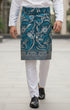 Person wearing Sampin Instant Kasturi Tenun Teal blue Silver with Baju Melayu traditional outfit front view showing full woven pattern