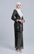 Side view 2 Seroja Kebaya Black Silver highlighting long straight sleeve and silhouette