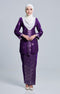 Front view Seroja Kebaya Purple Silver showing kebaya moden songket design and fit