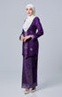 Side view Seroja Kebaya Purple Silver highlighting long straight sleeve and silhouette
