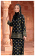 Woman wearing Kurung Kedah Black side view songket round neck design an architectural structure.