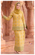 woman wearing Kurung Kedah Yellow front view songket round neck design