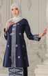 Fabric close up Kebaya Blue Black Silver showing songket weave texture and silver highlights