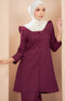 Kurung Riau Plain Magenta front view on model showing front button cut and shoulder puff