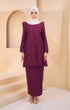 Kurung Riau Plain Magenta flat lay showing full kurung set with kain lipat depan