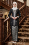 Front view Seroja Kebaya Black Silver showing kebaya moden songket design and fit