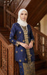 Front view Seroja Kebaya Blue Black Gold showing kebaya moden songket design and fit