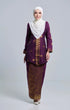 Model wearing Seroja Kebaya Dark Magenta Gold displaying overall styling and drape
