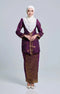 Front view Seroja Kebaya Dark Magenta Gold showing kebaya moden songket design and fit