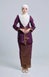 Front view Seroja Kebaya Dark Magenta Gold showing kebaya moden songket design and fit