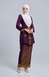 Side view Seroja Kebaya Dark Magenta Gold highlighting long straight sleeve and silhouette