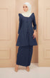 Kurung Riau Plain Navy Blue side view on model highlighting slim‑fit silhouette