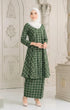 Front view Aruna Kebarung Linen Emerald Green Check D4‑1 showing kebarung design and fit