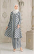Side view Liyana 2.0 Kebarung Linen Navy Blue Stripe D3‑2 highlighting sleeve and silhouette