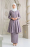 Front view Aruna Kebarung Linen Smokey Purple Check D4‑2 showing kebarung design and fit