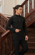 Naufal Baju Melayu Cekak Musang Black side view showing pocket placement and clean silhouette