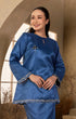 Teal blue Kurung Kedah fabric close-up