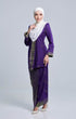 Front view Seroja Kebaya Purple Gold showing kebaya moden songket design and fit
