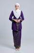 Model wearing Seroja Kebaya Purple Gold displaying overall styling and drape