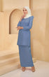Kurung Moden Plain Dusty Blue flat lay showing full kurung shape and plain design