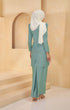 Kurung Moden Plain Dusty Green back view showing back zip and backside cut