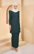 Kurung Moden Plain Dark Emerald Green view on model highlighting slim‑fit silhouette