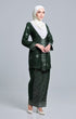 Model wearing Seroja Kebaya Dark Emerald Green Silver displaying overall styling and drape